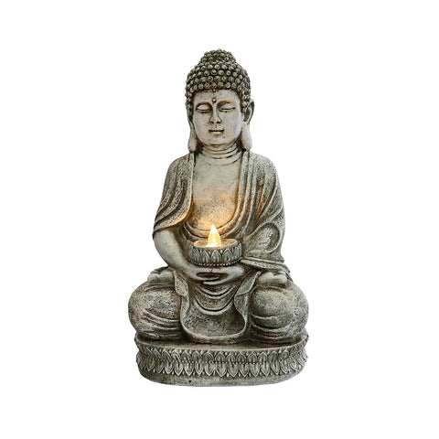 ZUN Meditating Sitting Buddha Solar Lights Outdoor Garden Patio Statue Light Decor 52514828