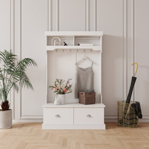 ZUN Open Wardrobe with two drawers, White W33167126