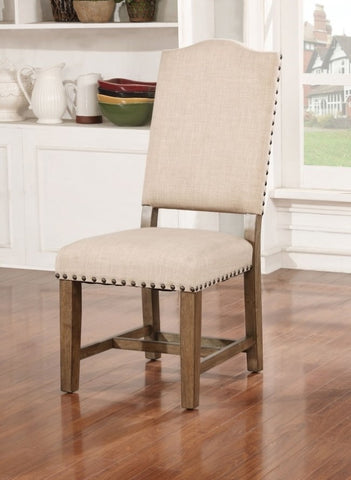 ZUN Rustic Classic 2pcs Chairs Beige Fabric Upholstered Cushion Side Chairs Nailhead Trim Kitchen B011110869