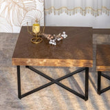 ZUN 31.3"Modern Retro Splicing Square Coffee Table , Fir Wood Table Top with Cross Legs Metal Base W757136705