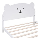 ZUN Full Size Wood Platform Bed with Bear-shaped Headboard and Footboard,White WF307088AAK