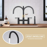 ZUN Double Handle Bridge Kitchen Faucet with Side Spray W122581047