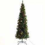 ZUN Artificial Slim Christmas Tree Pre-lit Pencil Feel Real Skinny Fir Tree with Cones and Berries 7.5ft W49819947