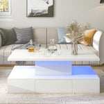 ZUN ON-TREND Modern Glossy Coffee Table With Drawer, 2-Tier Rectangle Center Table with LED lighting for WF297894AAK