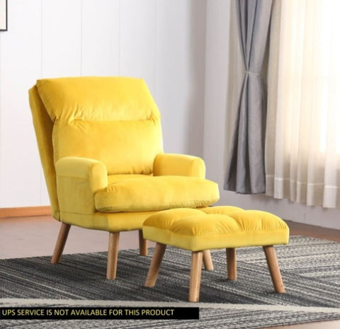 ZUN Soft Comfortable 1pc Accent Click Clack Chair with Ottoman Yellow Fabric Upholstered Oak Finish Legs B01166681