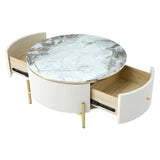 ZUN Modern Round Coffee Table with 2 large Drawers Storage Accent Table WF311606AAK