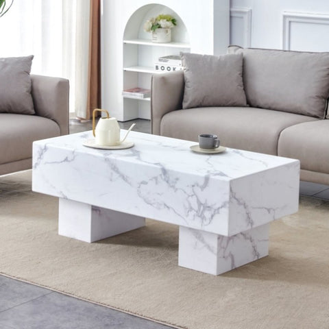 ZUN The white coffee table has patterns. Modern rectangular table, suitable for living rooms and W1151134962