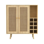 ZUN Coda Boho Mid-Century Modern Bar Cabinet with Woven Rattan Doors front Open Shelf Storage, and wine B06481173