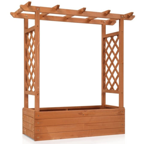 ZUN 43.5*17.5*44.5 In Fir With Arched Lattice Raised Garden Bed Wooden Planting Frame Teak Color 98677889