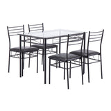 ZUN [110 x 70 x 76cm] Iron Glass Dining Table and Chairs Black One Table and Four Chairs PU Cushion 36919194