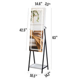 ZUN Full mirror wooden floor type with 1 shelf, 3-color led mirror lamp, 8 white interior lamp beads, 07089036