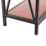 ZUN Triamine Board Cross Iron Frame Porch Table Sofa Side Table Reddish Brown Wood Grain 55134020