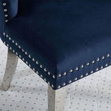 ZUN Set of 2 Wingback Dining Chairs with Button Tufted Back in Blue and Chrome B016P156857