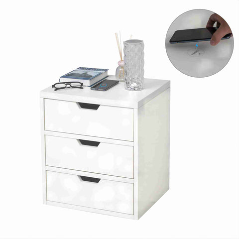 ZUN Bedside table with wireless charging station, table with lockers and storage drawers, 85835934
