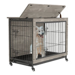 ZUN 38 Inch Heavy-Duty Gray Dog Crate Furniture 06871018