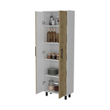 ZUN Fagan 2-Door 5-Shelf Kitchen Pantry White and Macadamia B062103265
