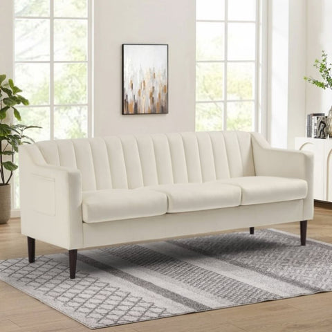 ZUN Modern Chesterfield Sofa, Comfortable Upholstered Sofa, Velvet Fabric, Wooden Frame with Wooden 87688243