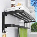 ZUN Towel Racks for Wall Mounted,23.6" Foldable Towel Holder with Two Towel Bars and Hooks, for 25396929