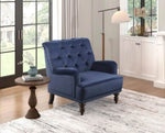 ZUN Luxurious Room Accent Chair 1pc Blue Velvet Upholstered Button Tufted Nailhead Trim Modern B011126019
