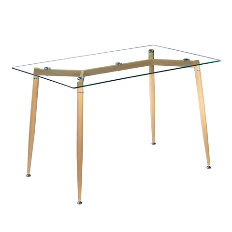 ZUN Simple Wood Grain Table Leg & Transparent Tempered Glass Dinner Table 31647812