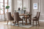 ZUN Exquisite Brown Linen Fabric Upholstered Strip Back Dining Chair with Solid Wood Legs 2 Pcs W28651734