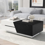 ZUN Modern Extendable Sliding Top Coffee Table with Storage in White&Black WF308184AAB