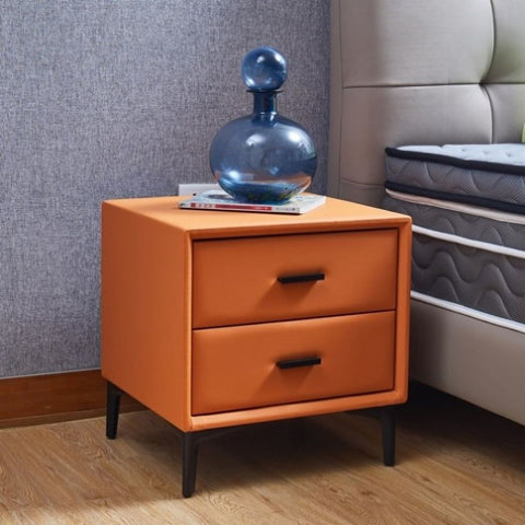 ZUN Modern Nightstand with 2 Drawers, Night Stand with PU Leather and Hardware Legs, End Table, Bedside W1168114612