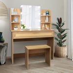 ZUN Vanity Desk Set Stool & Dressing Table with LED Lighting Mirror Drawer and Compartments Modern Wood W1673123627