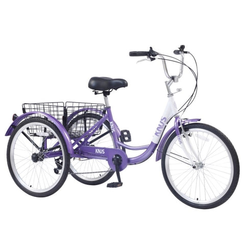 ZUN Adult Tricycle Trikes,3-Wheel Bikes,24 Inch Wheels 7 Speed Cruiser Bicycles with Large Shopping W101966197