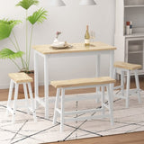 ZUN Modern Bar Dining Table Set 4 All Rubber Wood Kitchen Bistro Counter Height Table Bench Stool W69177224