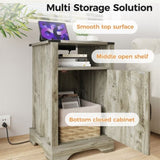 ZUN Wooden Tall Storage Cabinet Bedroom Nightstands Set Of 2 Light Gray Night Stand With Charging W1828P154467