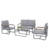 ZUN Grey Metal Armchair Table Outdoor Patio Table And Chairs For Outside Patio Furniture Set W1828P146868