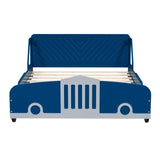 ZUN Full Size Car-Shaped Platform Bed with Wheels,Blue WF311753AAC