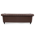 ZUN 83.46'' Brown PU Rolled Arm Chesterfield Three Seater Sofa. W68031446