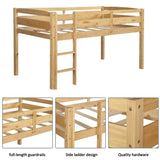 ZUN Twin Wood Loft Bed Low Loft Beds with Ladder,Twin,Walnut WF286816AAD