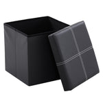 ZUN FCH 38*38*38cm Glossy With LinesPVC MDF Foldable Storage Footstool Black 40581220