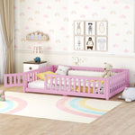 ZUN Full Size Bed Floor Bed with Safety Guardrails and Door for Kids, Pink W1580110511