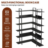 ZUN 74.8 Inch Bookshelf L-shape MDF Boards Stainless Steel Frame Corner 6-tier Shelves Adjustable Foot WF299101AAB
