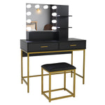 ZUN Large Vanity Set with 10 LED Bulbs, Makeup Table with Cushioned Stool, 3 Storage Shelves 2 Drawers, 57821782