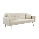 ZUN Beige Convertible Fabric Folding Futon Sofa Bed , Sleeper Sofa Couch for Compact Living Space. W58863138