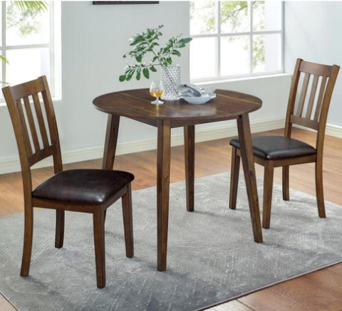 ZUN Cozy 3pc Set Round Table And 2x Side Chairs Walnut, Dark Brown Transitional Solid wood B011P162633