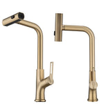 ZUN Brushed Gold Kitchen waterfall faucet with down sprayer, single handle kitchen sink faucet with W1217P146514