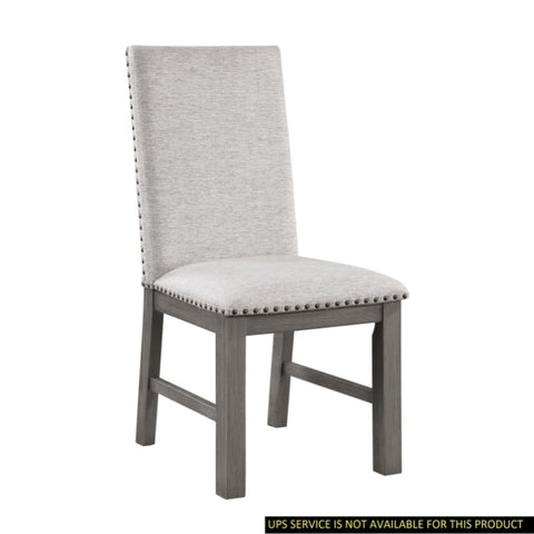 ZUN Dining Chairs 2pc Set Beige Fabric Upholstered Seat and Back Nailhead Trim Gray Finish Wood Frame B011113078