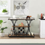 ZUN Industrial Black Bar Cart with Wine Rack and Glass Holder 25577296