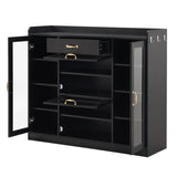 ZUN ON-TREND Modernist Side Cabinet with 4 Glass Doors & 3 Hooks, Freestanding Shoe Rack with Multiple WF313572AAB