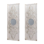 ZUN Set of 2 Large Wooden Wall Art Panels with Distressed White Finish and Round Mirror Accents,17" x W2078130284