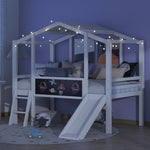 ZUN Twin Size Loft Bed with Ladder and Slide, House Bed with Blackboard and Light Strip on the Roof, WF307450AAK