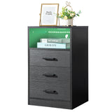 ZUN FCH 40*35*65cm Particleboard Pasted Triamine Three Drawers With Socket With LED Light Bedside Table 01202304