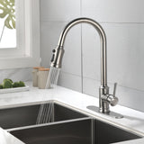 ZUN Single Handle High Arc Pull Out Kitchen Faucet,Single Level Stainless Steel Kitchen Sink Faucets 17336740