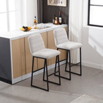 ZUN Bar Stools Set of 2 With Back,Upholstered Linen Fabric Kitchen Breakfast Bar Stools with W1439125963